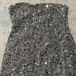Forever 21 Silver Sequin Strapless Dress